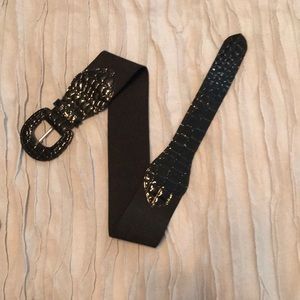 Black faux patent leather snack skin belt